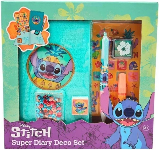 Dekorativt sæt med notesbog og kuglepen Disney Stitch Super Diary Deco Set
