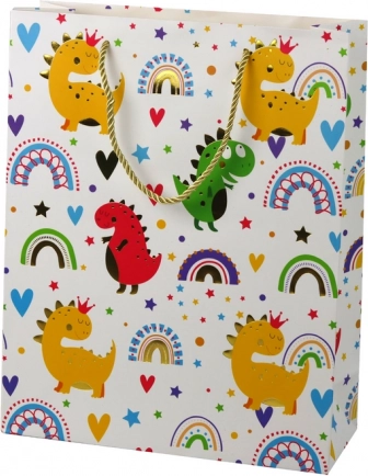 Gavepose farverige dinosaurer regnbue 32 × 26 × 10 cm