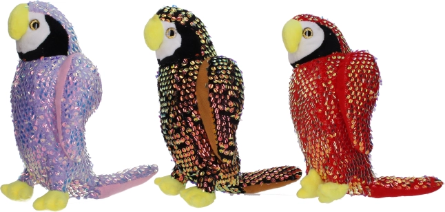 Plys-papegøje med pailletter 25 cm