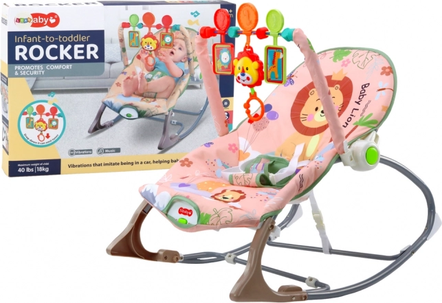 Vugge til babyer Lyserød Løve med vibrationer og lyd