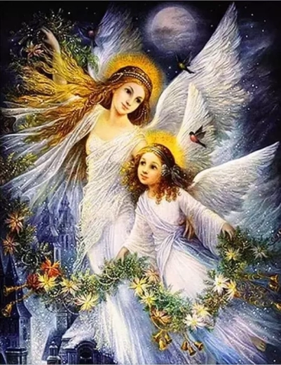 Norimpex diamantmaling Engle med blomsterkrans 30 × 40 cm