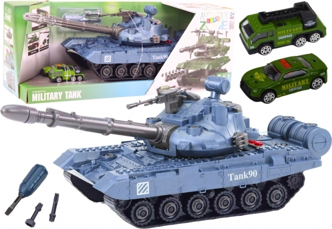 Interaktiv blå legetøjstank med værktøj og lyde