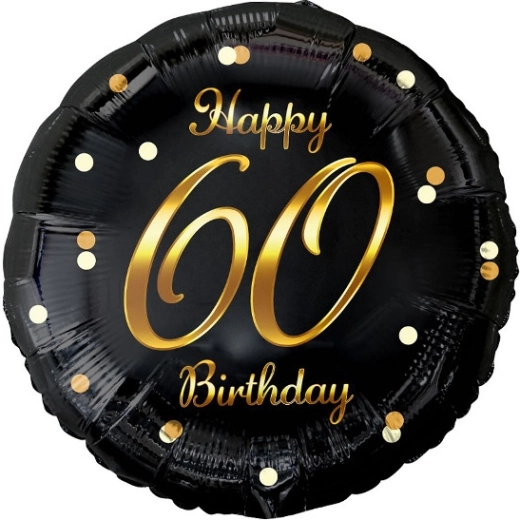 Folieballon Happy 60 Birthday – sort med gyldent tryk