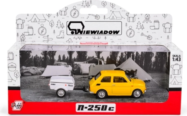 Fiat 126p med kort gul Niewiad K-612-trailer