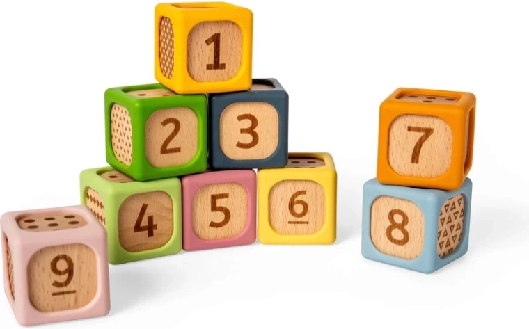 Bigjigs Toys sorteringsklodser i træ og silikone (9 stk.)