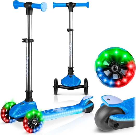 Trehjulet balancerende børneløbehjul med lysende LED Ricokids Jelly – blå