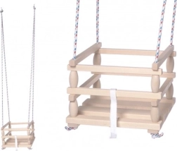 Børnegynge i træ med sikkerhedsbarriere