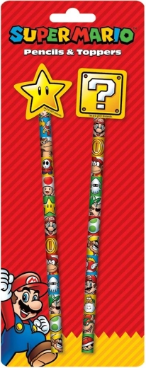 Skolesæt med blyanter med viskelæder og topper Super Mario