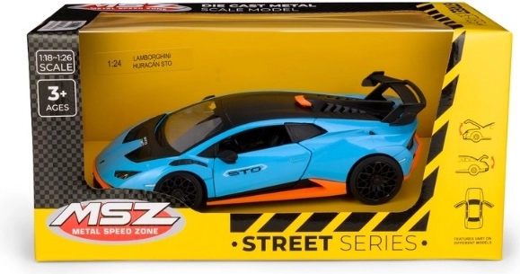 MSZ Lamborghini Huracán STO blå bilmodel i målestoksforholdet 1:24