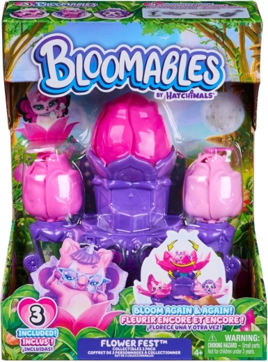 Hatchimals Bloomables blomster-legetøjssæt – 3 figurer og Flower Fest‑podium