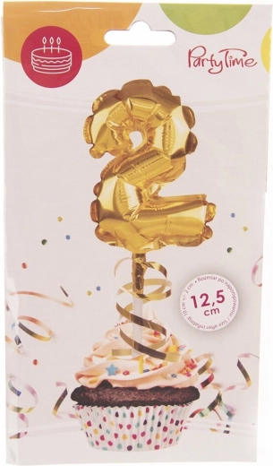 Folieballon tal 2 i guld – cake topper 12,5 cm
