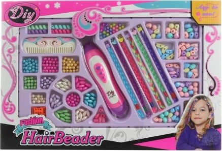 Hårstudie med elektrisk fletteapparat og perler til børn