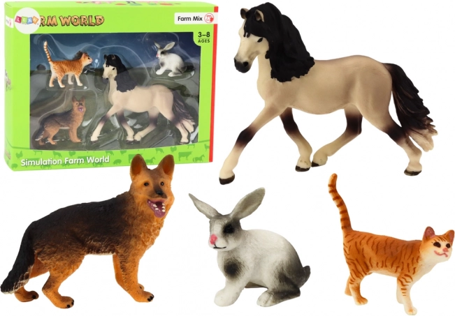 Sæt med husdyrfigurer - Hest, Hund, Kanin, Kat, 4 stk.