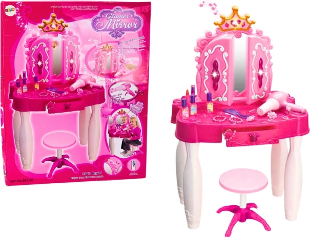 Børnesminkebord med tryllestav og MP3, lyserød