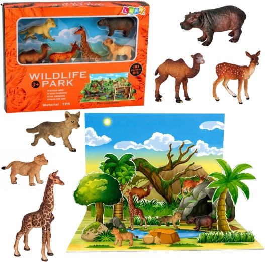 Sæt med figurer af vilde dyr med 3D-park
