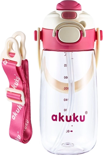 Akuku skoleflaske med sugerør 480 ml pink
