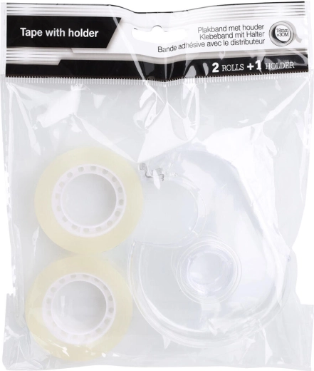 Klæbebånd 18 mm × 30 m med dispenser, transparent, sæt 2 stk.