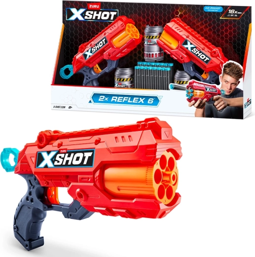 X-Shot Reflex 6 – sæt med 2 pistoler, dåser og skumammunition