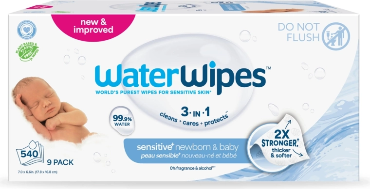 Vådservietter WATERWIPES Newborn & Baby 3-i-1, 9×60 stk (i alt 540 stk)