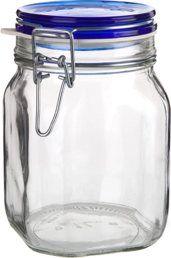 Lufttæt glasbeholder 1 l med patentlåg Fido Blue