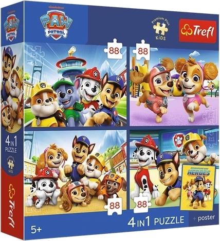 Trefl puslespil 4-i-1 Paw Patrol (4×88 brikker) med plakat