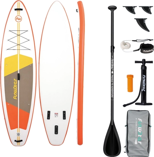 FunWater oppustelig allround paddleboard 335 × 84 × 15 cm, orange‑hvid