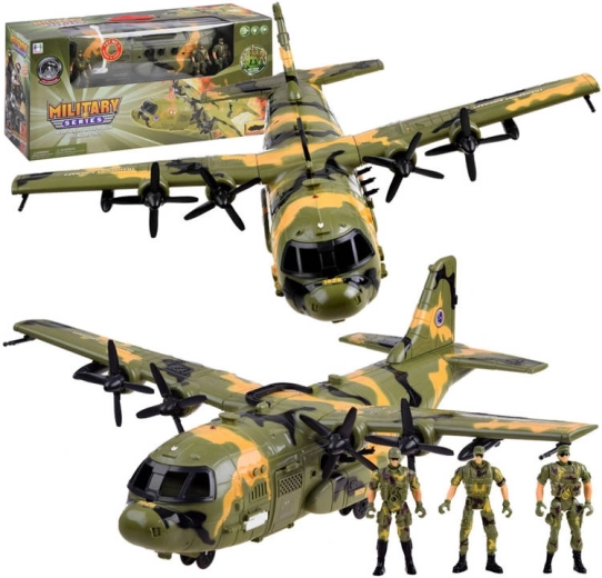 Militært transportfly med lyd og lys med soldaterfigurer