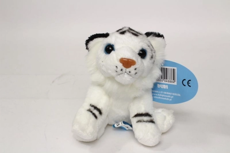 Siddende hvid tiger i plys 14 cm