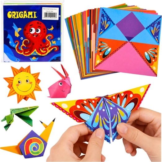 Origami-sæt til børn med farvet papir og vejledning (100 ark)