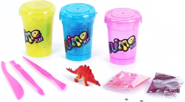 Slime Play kreativt sæt til fremstilling af slim med glimmer og dinofigur