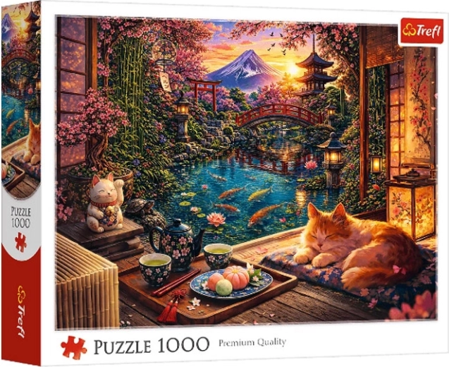 Puzzle med 1000 brikker – kat i en sakura-have