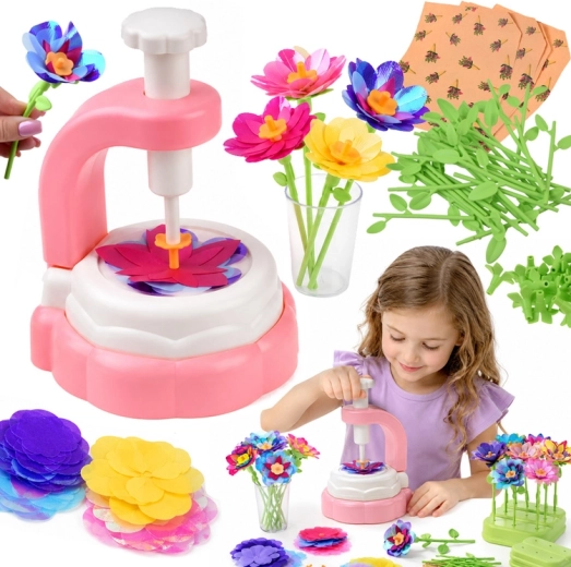 Kreativt DIY-sæt til at lave stofblomster med presse, vase og tilbehør