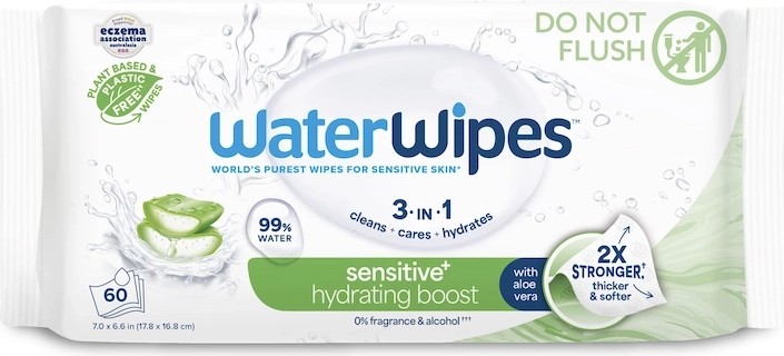 WaterWipes fugtgivende vådservietter med aloe vera 3-i-1, 60 stk.