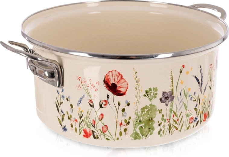 Emaljeret gryde, cremefarvet med valmuemotiv 24 cm, 3,8 l