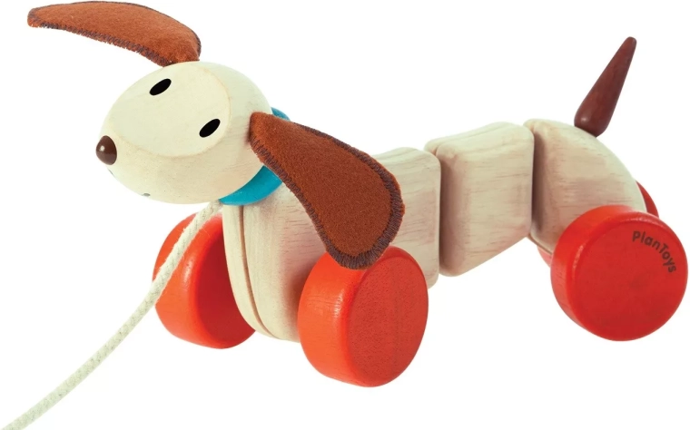 Træk-legetøj i træ – hvalp PlanToys