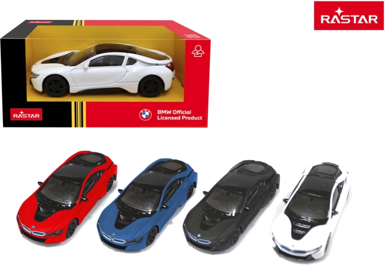 Rastar metalmodelbil BMW i8 1:43 hvid