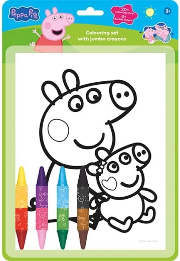 Malebogssæt med dobbeltsidede voksfarver Peppa Pig