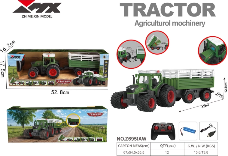Fjernstyret traktor med anhænger og tipvogn