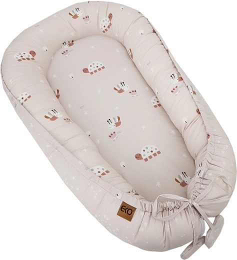 EKO babynest vendbart i bomuld Bees Stars, beige 90 × 60 cm