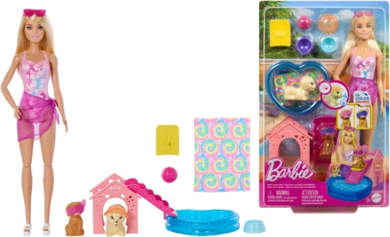 Barbie legesæt med hunde til badning med farveskift-effekt - 1 stk.