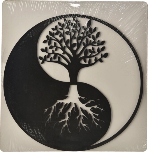 Træ-vægdekoration yin-yang sort 35 × 35 cm