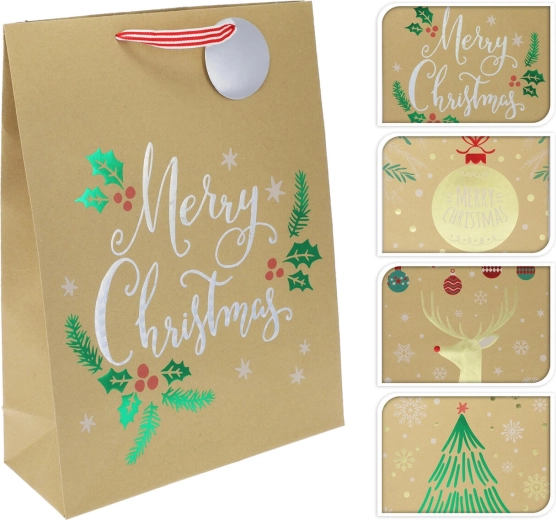 Gavepose i papir XL julemix af dekorationer 40 × 30 × 10 cm