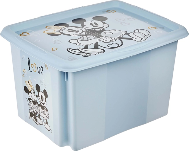 Plastikopbevaringsboks med låg og Mickey, 30 l