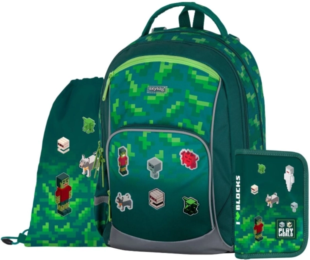 Skolesæt OXYBAG OXY GO Playworld – rygsæk, penalhus og gymnastikpose