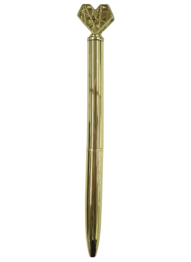 Metalpen med hjerte i guldfarve 16 cm