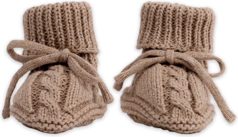 Lodger strikkede babysko knit cable fudge 0–6 måneder