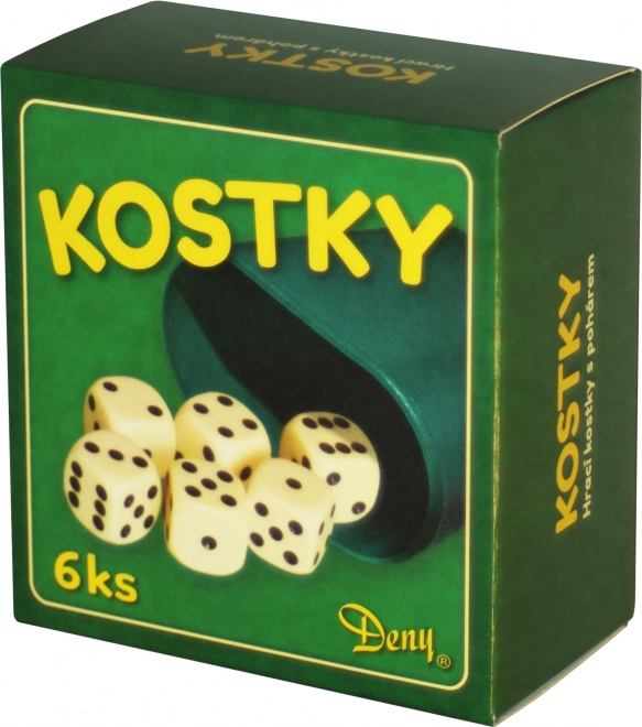 Hvide spilleterninger med bæger, 6 stk.