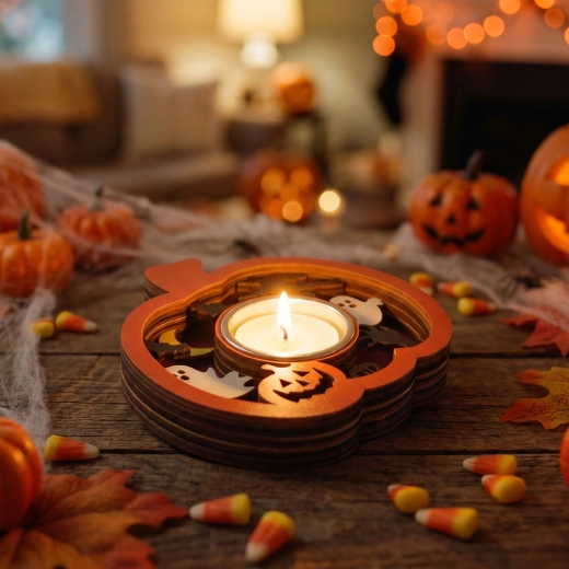Halloween-lysholder i græskarform til fyrfadslys