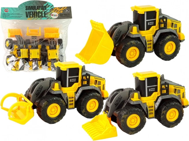 Sæt med tre gule byggepladskøretøjer