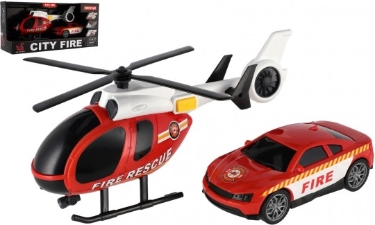 Brand-redningssæt med helikopter og bil
